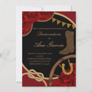 Röd Ros Charra Quinceañera Mexikansk Fiesta  Inbjudningar