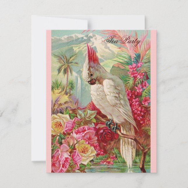 Röd ros & Cockatoo Vintage Art Inbjudningar (Framsida)