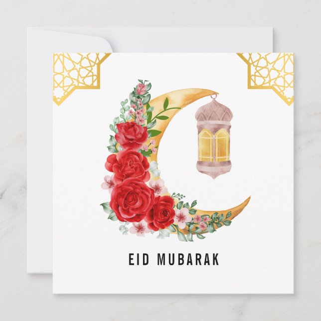 Röd ros Crescent Måne Eid Mubarak Kort (Framsida)