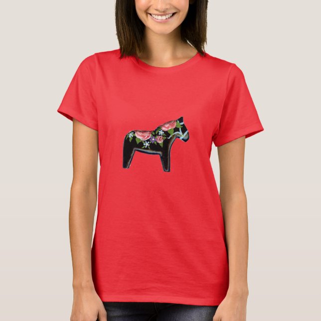 Röd ros Dala Horse T Shirt (Framsida)