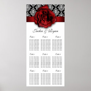 Röd ros Damask i sätesschemat i bröllop Poster