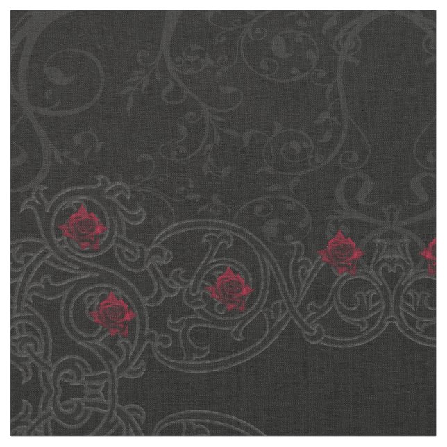 Röd ros Damask Rulla Gothic Fabric Tyg (Närbild)