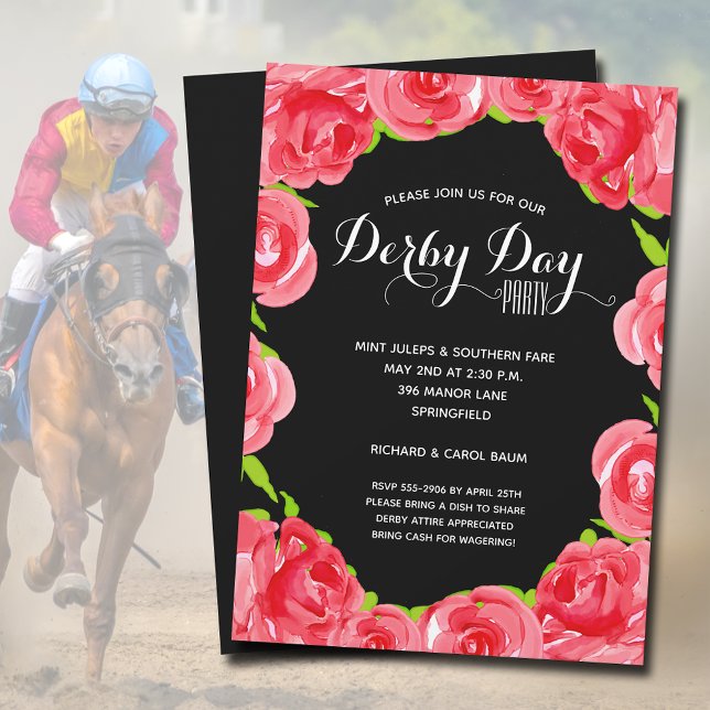 Röd ros Derby Tävling Party Inbjudningar (Red Roses Derby Race Party Invitations - INSTANT DOWNLOAD and/or PRINTED )