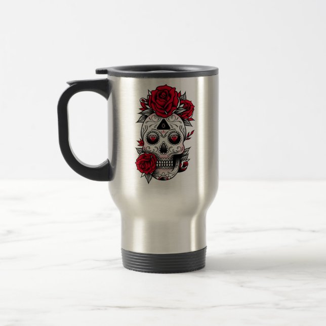 Röd ros Diamond Tattoo Skull Resemugg (Vänster)
