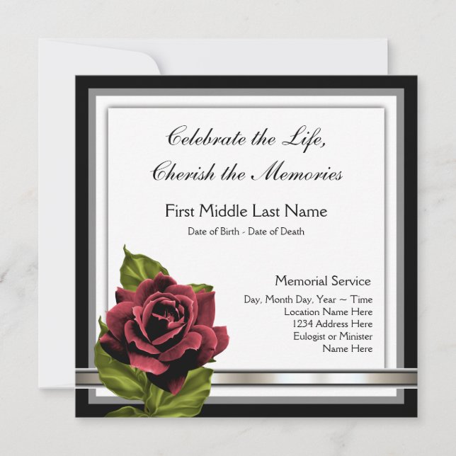 Röd Ros Dödsannons Inbjudningar (Framsida)