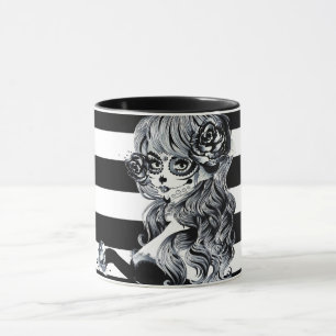 Röd ros & Döskallar Grått Black Blommigt Gothic Mugg