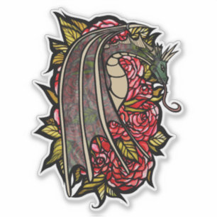Röd ros Dragon Art Klistermärken