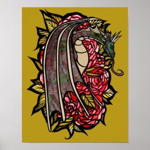Röd ros Dragon Art Poster