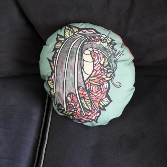 Röd ros Dragon Art Rund Kudde (Skapare uppladdad)