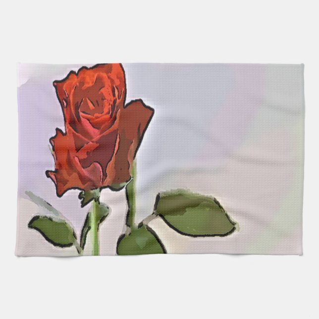 Röd ros Drawn Kökshandduk (Horisontell)