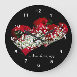 Röd ros & Dubbla Hearts Clock- anpassa Stor Klocka