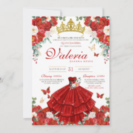 Röd ros Elegant Butterfly Princess Quinceañera Inbjudningar