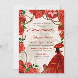 Röd ros Elegant Charro Mariachi Quinceanera Inbjudningar