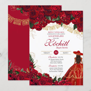 Röd ros Elegant Charro Quinceanera-inbjudan Inbjudningar