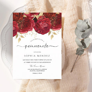 Röd Ros Elegant Quinceanera-fest Inbjudningar