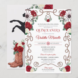 Röd ros Elegant Western Charro Quinceanera Inbjudningar