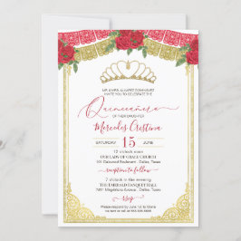 Röd ros & Eleganten Guld Quinceanera Inbjudningar