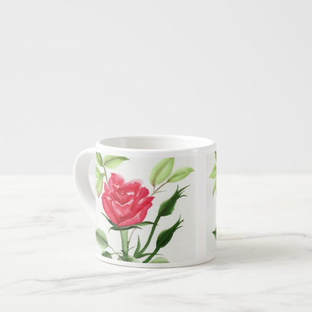 Röd ros espressomugg (Framsida vänster)