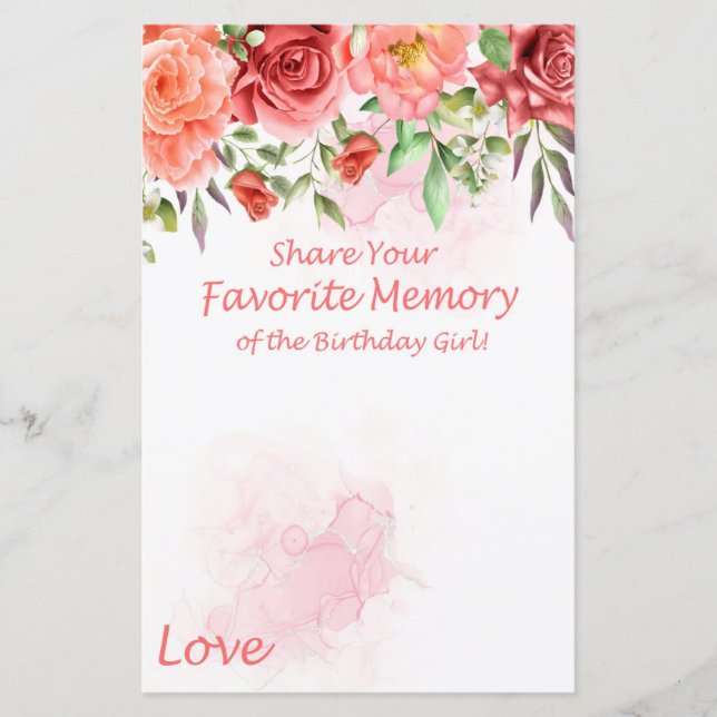 Röd ros favoritminne för födelsedagsflickan (Framsida)