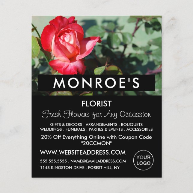 Röd ros, Florist, Floristry Advertising Flygblad (Framsidan)