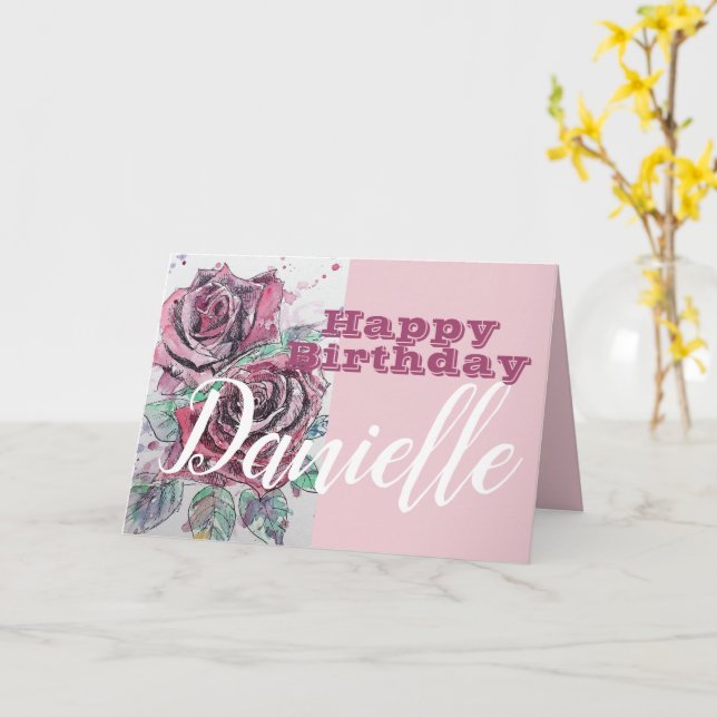 Röd ros Flower Grattis på födelsedagen Womans Namn Kort (Gul blomma)
