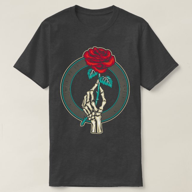Röd ros Flower Skeleton Hand T Shirt (Design framsida)