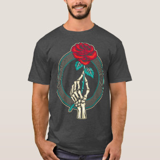 Röd ros Flower Skeleton Hand T Shirt