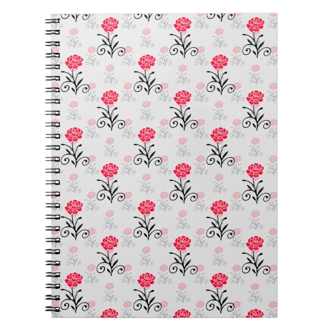 Röd ros Flower Stalk Mönster Design Anteckningsbok (Framsidan)