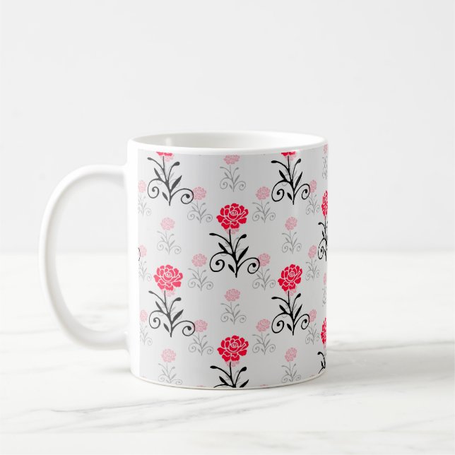 Röd ros Flower Stalk Mönster Design Kaffemugg (Vänster)