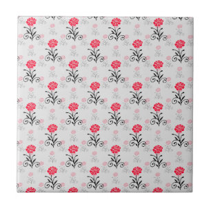 Röd ros Flower Stalk Mönster Design Kakelplatta