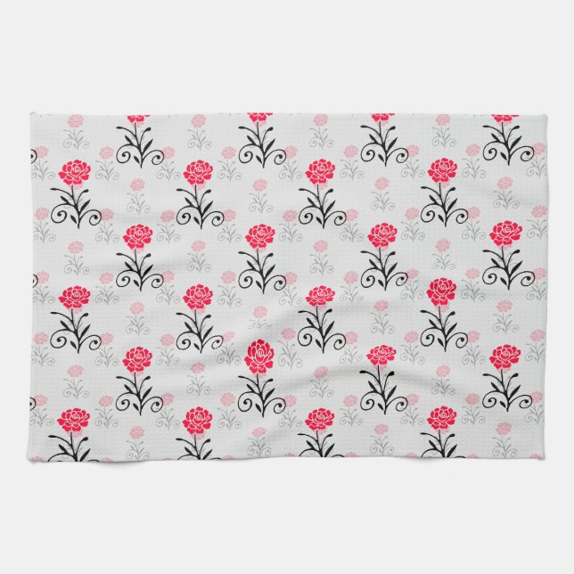Röd ros Flower Stalk Mönster Design Kökshandduk (Horisontell)