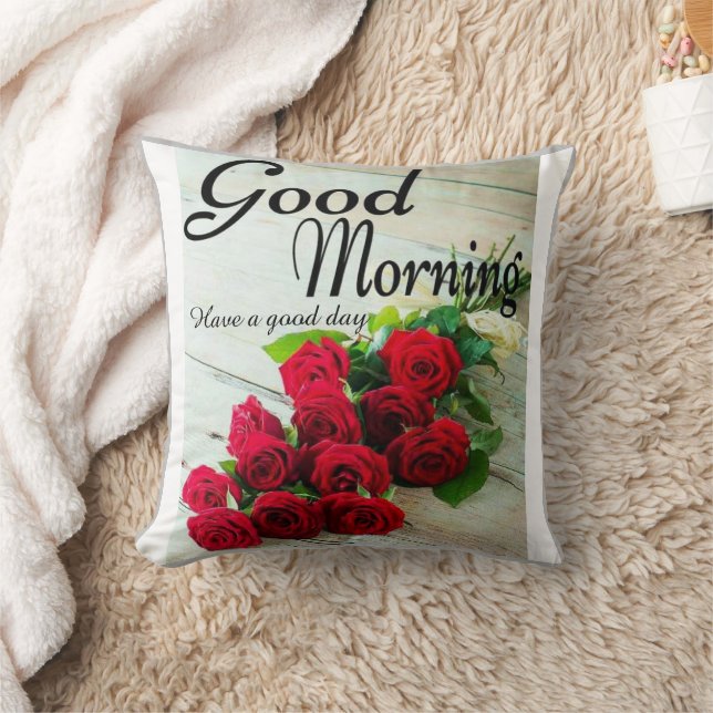 Röd ros Flowers Bra God morgon Kudde (Filt)