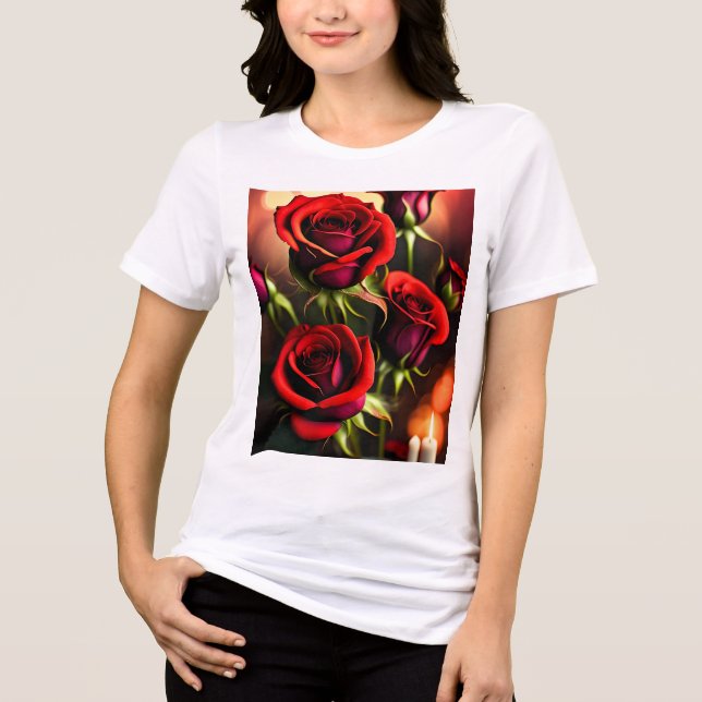 Röd ros Flowers Digital Artwork-58567 T Shirt (Framsida)