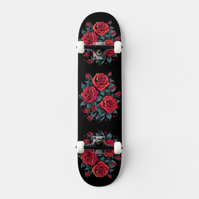 Röd ros Flowers Mini Skateboard Bräda 18,5 Cm (Framsida)