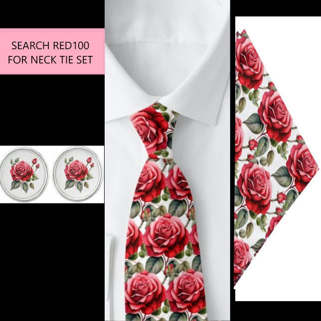 Röd ros Flowers Neck Tie (del av uppsättning) RED1 Slips (Skapare uppladdad)