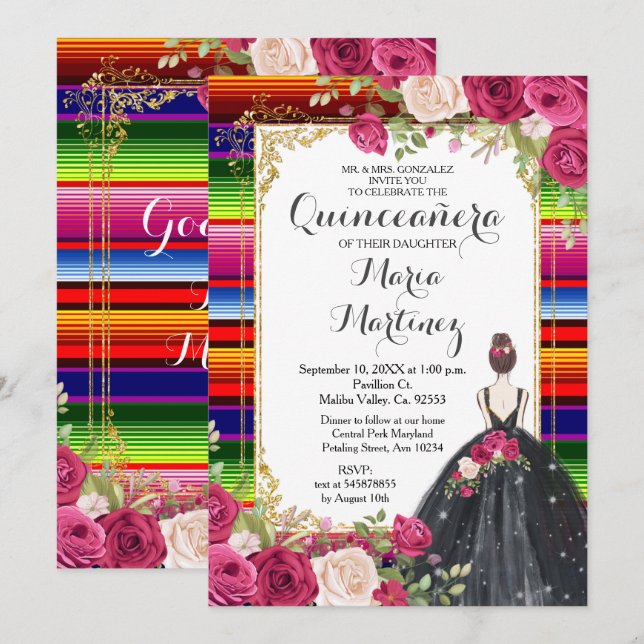 röd ros Flowers Quinceañera Birthday-inbjudan Inbjudningar (Fram/baksida)