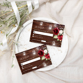 Röd ros Flowers Rustic Wood Bröllop OSA Card Kort