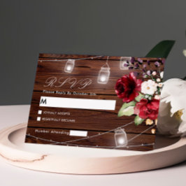 Röd ros Flowers Rustic Wood Bröllop OSA Card Kort