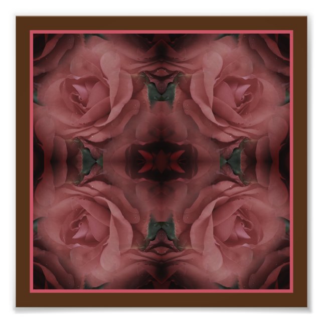 Röd ros Flowers Spegel Abstrakt Natur 8x8 Fototryck (Framsidan)