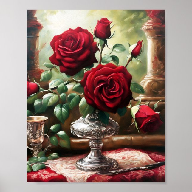 Röd ros Flowers Vintage Art Poster (Framsidan)