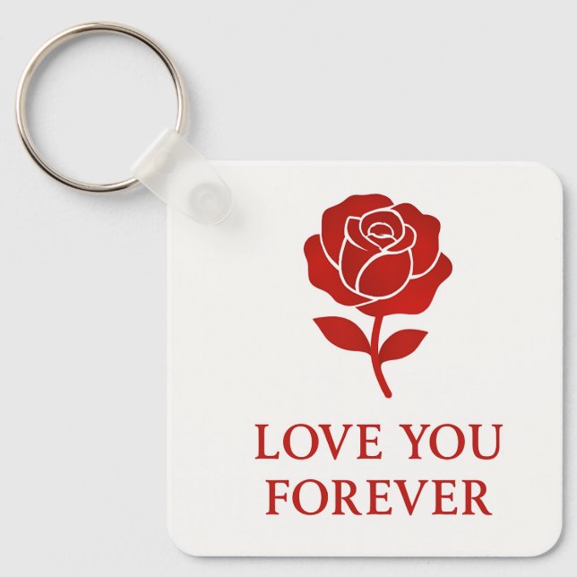 Röd ros för evig kärlek symbol valentine ficka nyckelring (Framsida)