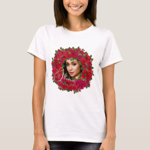 Röd Ros Foto Design Med Anpassad Text T Shirt