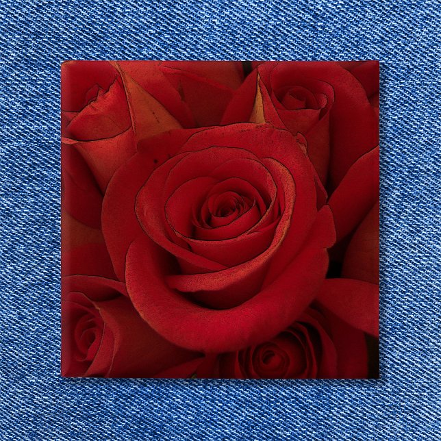Röd Ros Foto Konst Knapp (Red Rose Photo Art Button Square Shape
)