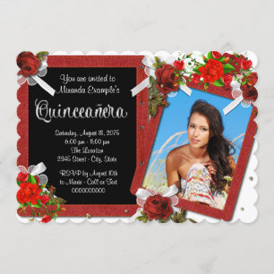Röd Ros Foto Quinceanera Inbjudningar