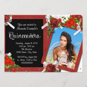 Röd Ros Foto Quinceanera Inbjudningar