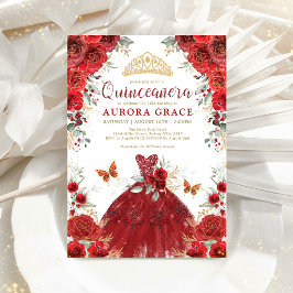 Röd ros Garden Princess Quinceañera Mis Quince Inbjudningar