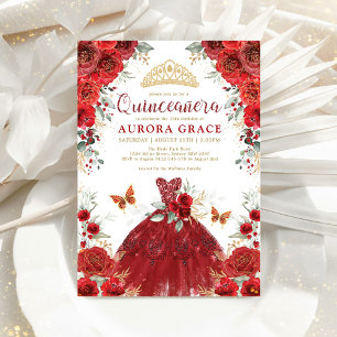 Röd ros Garden Princess Quinceañera Mis Quince Inbjudningar