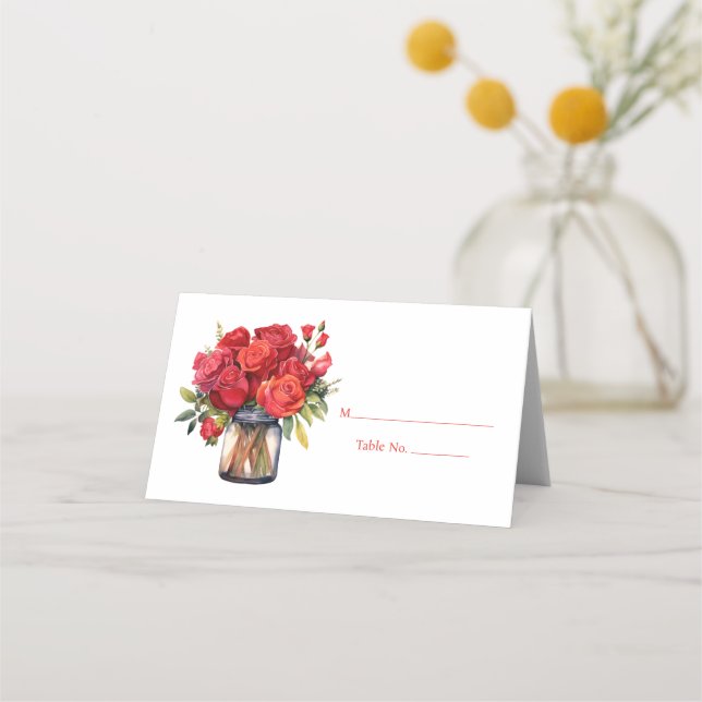Röd ros gäst-Bordsnummer Monteringskort Placeringskort (Framsida)