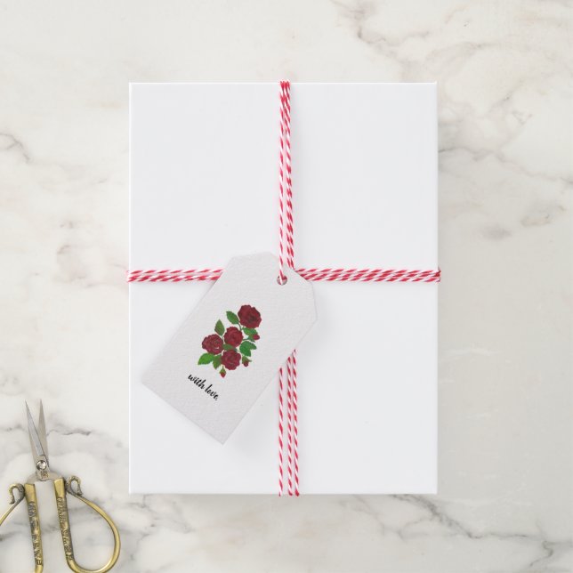 röd ros Gift Märkre Presentetikett (Med Snöre)