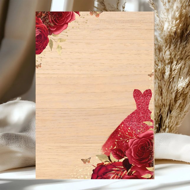 Röd Ros Glans Quinceanera 15-årsdag Inbjudningar (Skapare uppladdad)